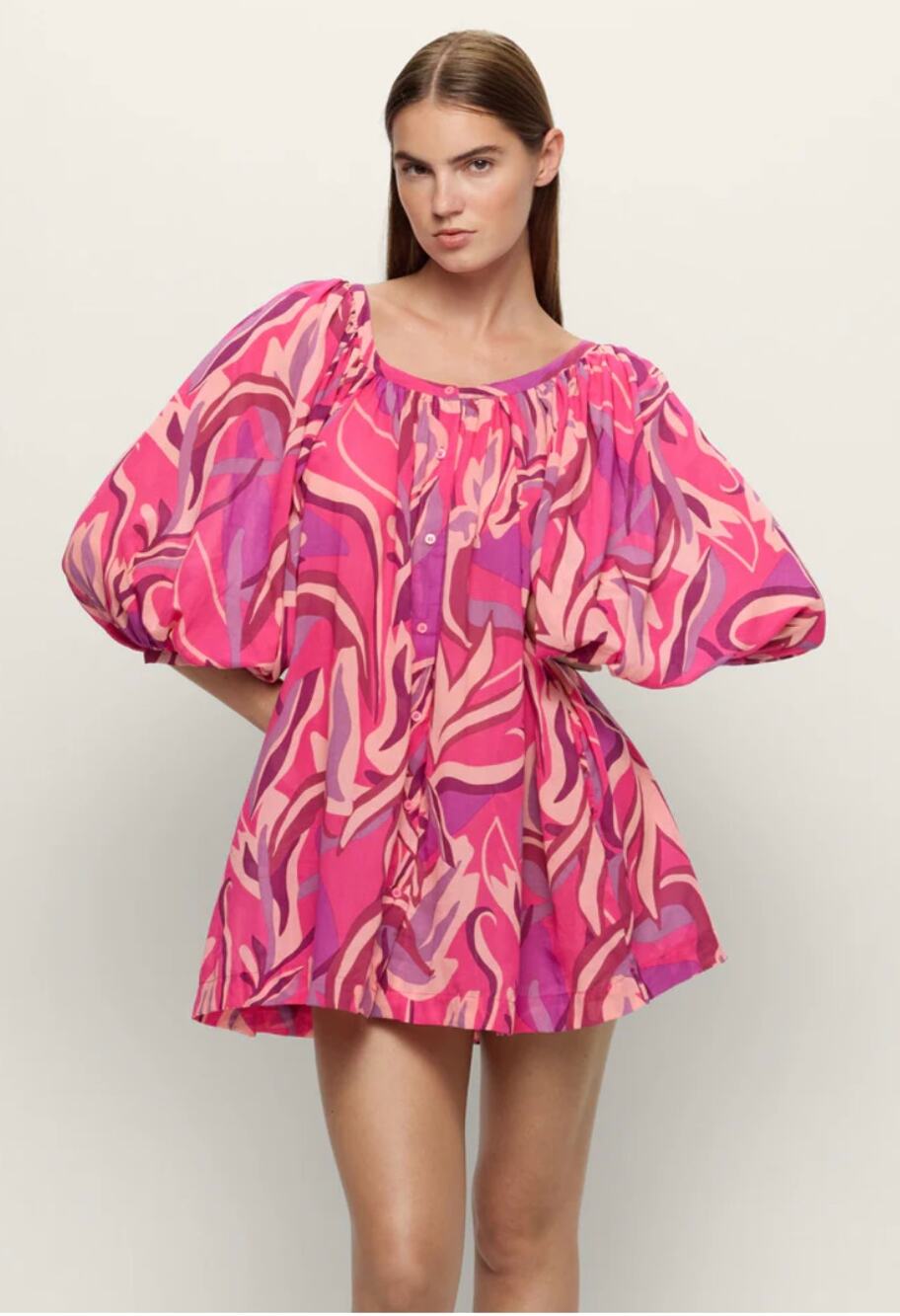 MIKOH Astrid Cotton Mini Dress in Psychedelic Pink Size Medium NEW Vacation